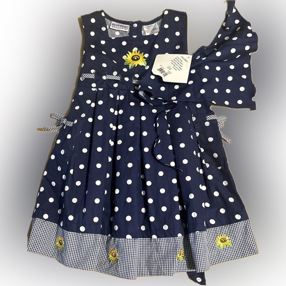 Blueberi boulevard dress navy w/polka dots & sunflower details - girl’s 4T - Picture 4 of 10